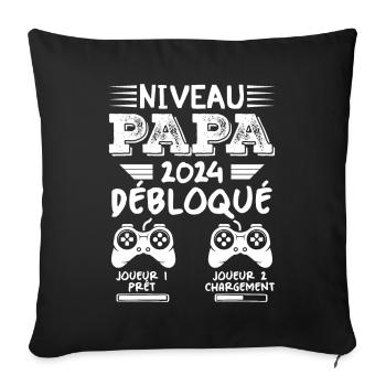 Niveau Papa Débloqué Futur Père 2024 Papa Cadeau - Housse de coussin décorative 45 x 45 cm - noir - Devant