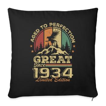 Anniversaire vintage 1934 - idée cadeau rétro 1934 - Housse de coussin décorative 45 x 45 cm - noir - Devant