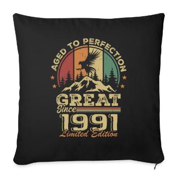 Anniversaire vintage 1991 - idée cadeau rétro 1991 - Housse de coussin décorative 45 x 45 cm - noir - Devant