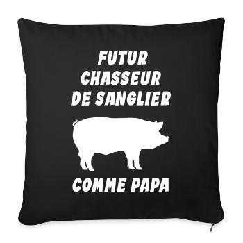 Enfant - Futur Chasseur de Sanglier Comme Papa - Housse de coussin décorative 45 x 45 cm - noir - Devant