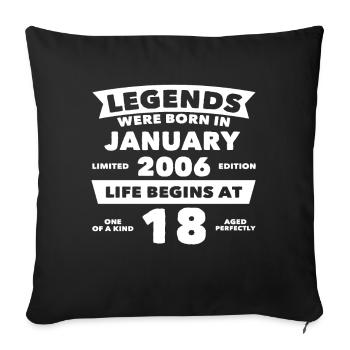 18th Birthday January Vintage 2006 Gift Idea - Sofa pillowcase 17,3'' x 17,3'' (45 x 45 cm) - black - Front