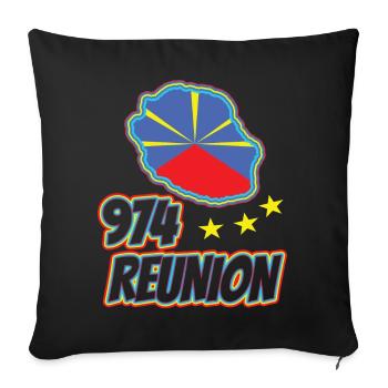 idee cadeau drapeau carte ile de la reunion 974 - Housse de coussin décorative 45 x 45 cm - noir - Devant