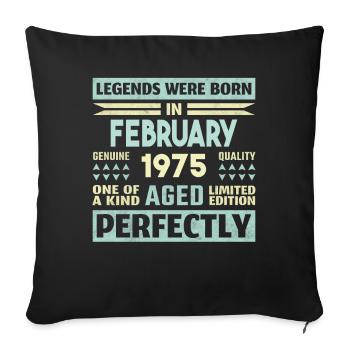 49. Geburtstag FEBRUAR Jahrgang 1975 Geschenkidee - Sofakissenbezug 45 x 45 cm - Schwarz - Vorne