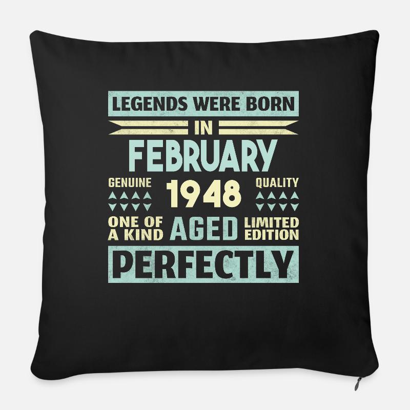 76e anniversaire février Vintage 1948 idée cadeau - Housse de coussin décorative 45 x 45 cm - noir