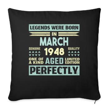 76e anniversaire mars Vintage 1948 idée cadeau - Housse de coussin décorative 45 x 45 cm - noir - Devant
