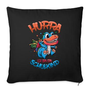 Hourra, je suis un écolier qui s’inscrit à l’école des dinosaures - Housse de coussin décorative 45 x 45 cm - noir - Devant
