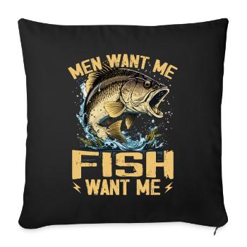 Men Want Me Fish Fear Me Tees Fishing - Sofa pillowcase 17,3'' x 17,3'' (45 x 45 cm) - black - Front