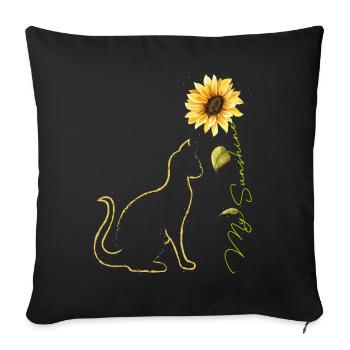 Cat Sunflower, Cute Cat Tees Sunshine Cat Lover - Housse de coussin décorative 45 x 45 cm - noir - Devant