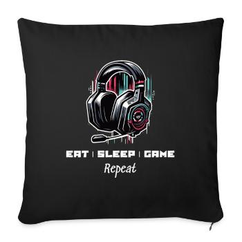 Eat Sleep Game Repeat Gamer Sayings Shirt - Sofa pillowcase 17,3'' x 17,3'' (45 x 45 cm) - black - Front