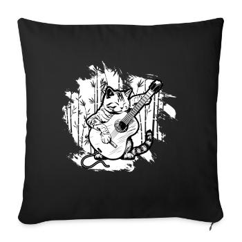 Chat jouant des instruments de guitare acoustique cool - Housse de coussin décorative 45 x 45 cm - noir - Devant