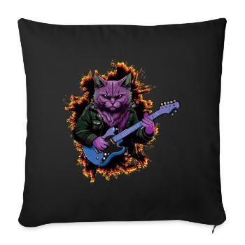 Chat jouant de la guitare acoustique Instruments Groupe de rock - Housse de coussin décorative 45 x 45 cm - noir - Devant
