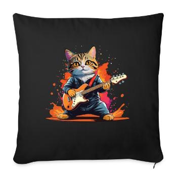 Cartoon Cat Plays Guitar Instruments Rock Cute - Sofa pillowcase 17,3'' x 17,3'' (45 x 45 cm) - black - Front