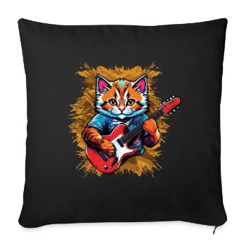 Kawaii Cat Plays Guitar Instruments Rock - Sofa pillowcase 17,3'' x 17,3'' (45 x 45 cm) - black - Front