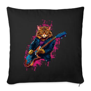Rocker Cat joue des instruments de guitare - Housse de coussin décorative 45 x 45 cm - noir - Devant