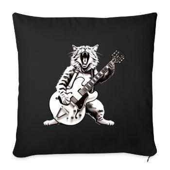 Rocker Cat jouant des instruments de guitare génial - Housse de coussin décorative 45 x 45 cm - noir - Devant