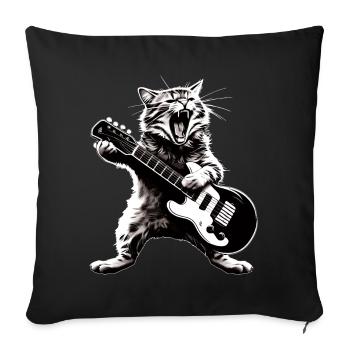 Funny Cat Playing Guitar Instruments Awesome - Sofa pillowcase 17,3'' x 17,3'' (45 x 45 cm) - black - Front