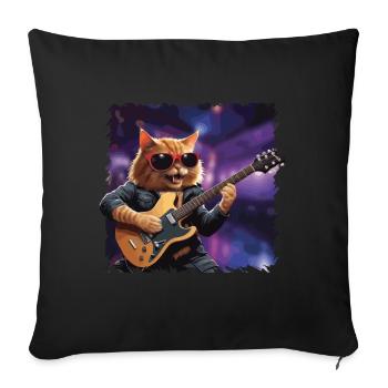 Funny Cat Plays Guitar Instruments Cute - Sofa pillowcase 17,3'' x 17,3'' (45 x 45 cm) - black - Front