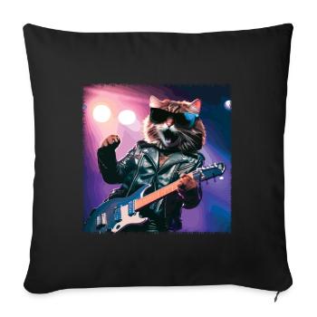 Funny Cat Plays Guitar Instruments Cute Concert - Sofa pillowcase 17,3'' x 17,3'' (45 x 45 cm) - black - Front