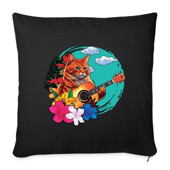 Musician Cat Plays Guitar Instruments Rock Aloha - Sofa pillowcase 17,3'' x 17,3'' (45 x 45 cm) - black - Front
