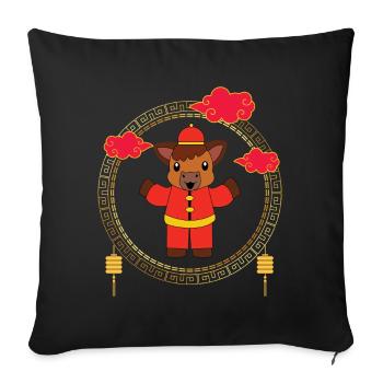 Drôle de Nouvel An Chinois Du Cheval Astrologie Chinoise - Housse de coussin décorative 45 x 45 cm - noir - Devant