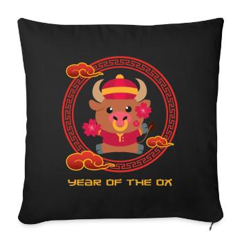 Year Of Ox Cute Chinese Kawaii Chinese New Year - Sofa pillowcase 17,3'' x 17,3'' (45 x 45 cm) - black - Front