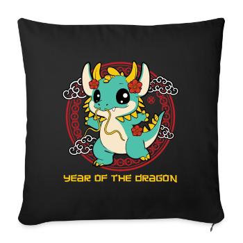 Année Du Dragon Zodiaque Mignon Kawaii Nouvel An - Housse de coussin décorative 45 x 45 cm - noir - Devant