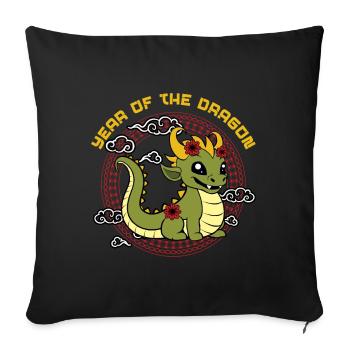 Année Du Dragon Mignon Kawaii Nouvel An Chinois - Housse de coussin décorative 45 x 45 cm - noir - Devant
