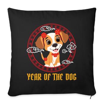 Year Of The Dog Cute Kawaii Chinese New Year - Sofa pillowcase 17,3'' x 17,3'' (45 x 45 cm) - black - Front