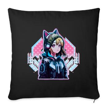 Anime Vaporwave Hard Techno Dark Tekno - Housse de coussin décorative 45 x 45 cm - noir - Devant
