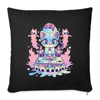 Chat mignon Ouija Kawaii Occulte Satanique Pastel Gothique - Housse de coussin décorative 45 x 45 cm - noir - Devant