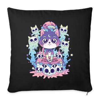 Chat Ouija Kawaii Occulte Satanique Pastel Gothique - Housse de coussin décorative 45 x 45 cm - noir - Devant