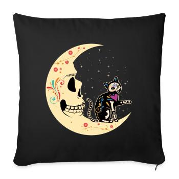 Chat de lune floral Muertos Jour de la mort Halloween - Housse de coussin décorative 45 x 45 cm - noir - Devant