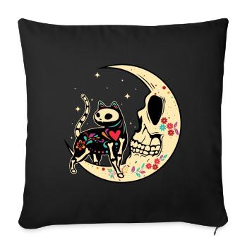 Cat Moon Floral Muertos Jour Des Morts Halloween - Housse de coussin décorative 45 x 45 cm - noir - Devant