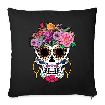 Skelett Muertos Tag Des Toten Halloween Blumen - Sofakissenbezug 45 x 45 cm - Schwarz - Vorne