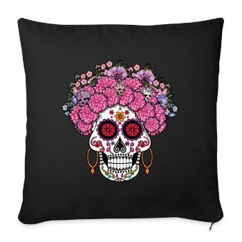 Mexikanischer Muertos Tag Des Toten Halloween Blumen - Sofakissenbezug 45 x 45 cm - Schwarz - Vorne