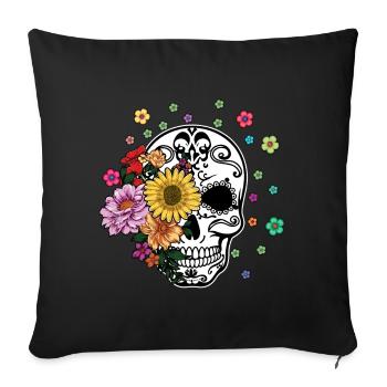 Skelett Muertos Tag Des Toten Halloween Blume - Sofakissenbezug 45 x 45 cm - Schwarz - Vorne