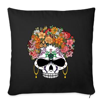 Squelette effrayant Muertos Jour Des Morts Halloween - Housse de coussin décorative 45 x 45 cm - noir - Devant