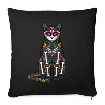 Chat Floral Muertos Jour Des Morts Halloween - Housse de coussin décorative 45 x 45 cm - noir - Devant