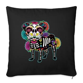 Mops Blumen Skelett Muertos Tag Des Toten Halloween - Sofakissenbezug 45 x 45 cm - Schwarz - Vorne