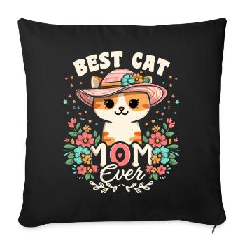 Best Cat Mom Ever Funny Mothers Day - Cute Cat - Housse de coussin décorative 45 x 45 cm - noir - Devant