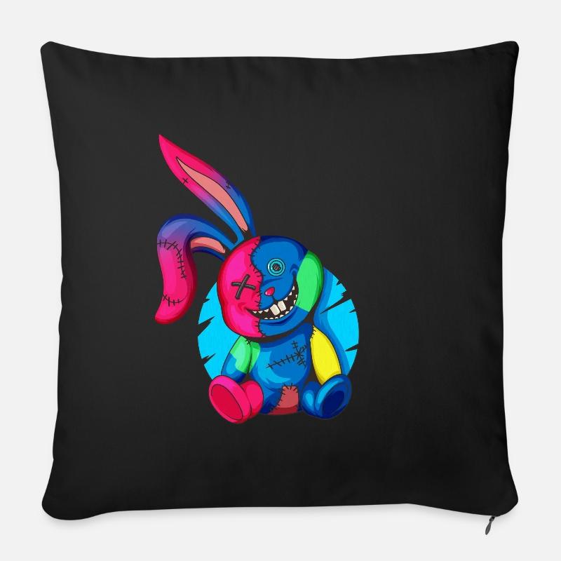 Psychedelisches Geflickter Hase Häschen Grusel - Sofakissenbezug 45 x 45 cm - Schwarz