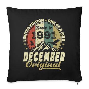 Vintage Cadeau Anniversaire Rétro - Décembre 1991 - Housse de coussin décorative 45 x 45 cm - noir - Devant