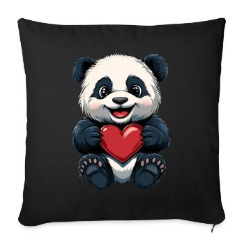 Cute Panda with Heart - Love Design - Sofa pillowcase 17,3'' x 17,3'' (45 x 45 cm) - black - Front