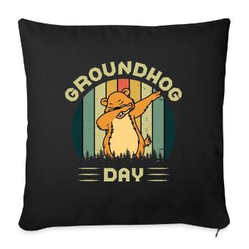 Jour de la marmotte Style rétro Woodland Animal - Housse de coussin décorative 45 x 45 cm - noir - Devant
