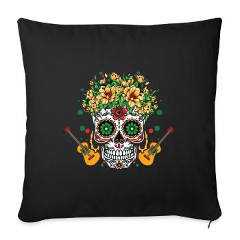 Colorful skull with guitar and flowers - Sofa pillowcase 17,3'' x 17,3'' (45 x 45 cm) - black - Front