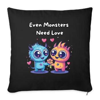 Even Monsters Need Love - Süße Monster - Sofa pillowcase 17,3'' x 17,3'' (45 x 45 cm) - black - Front