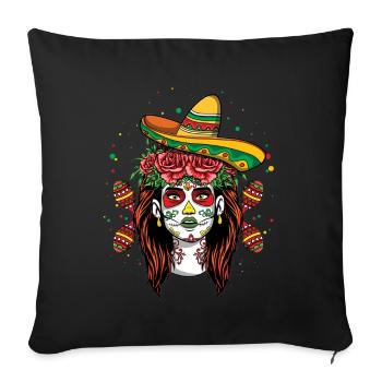 Colorful Catrina with Sombrero and Flowers - Sofa pillowcase 17,3'' x 17,3'' (45 x 45 cm) - black - Front