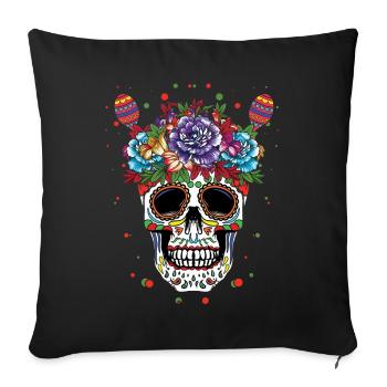 Colorful skull art with flowers - Sofa pillowcase 17,3'' x 17,3'' (45 x 45 cm) - black - Front