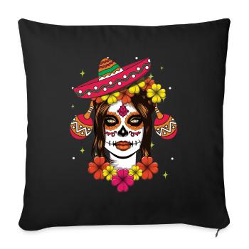 Day of the Dead Calavera Art with Sombrero - Sofa pillowcase 17,3'' x 17,3'' (45 x 45 cm) - black - Front