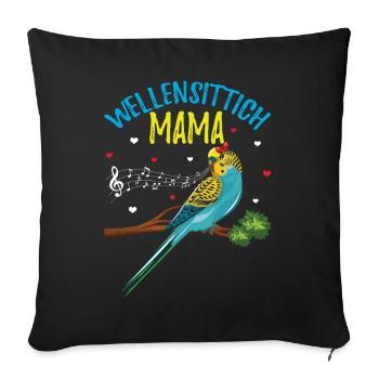 Perruche Maman Cœur Musique Amour - Housse de coussin décorative 45 x 45 cm - noir - Devant